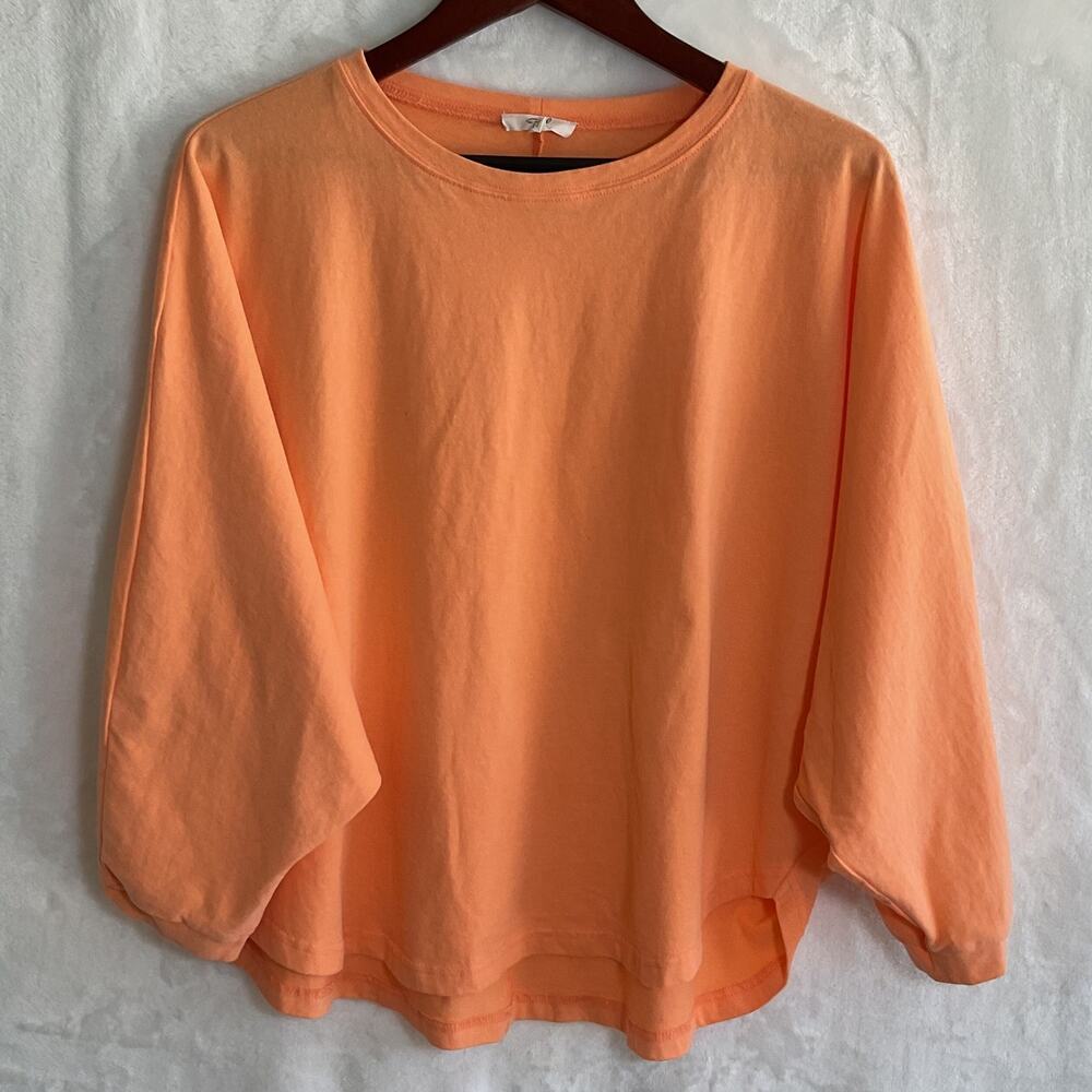 Easel Los Angeles Orange Flowy Cotton Long Sleeve Tee Womens 1X